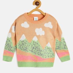 MINI KLUB Girls Orange & Green Printed Pullover-picture-34