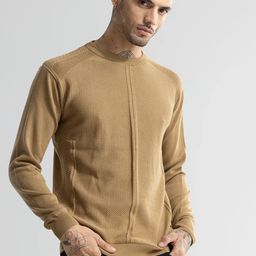 Snitch Beige Round Neck Pure Cotton Pullover-image-10
