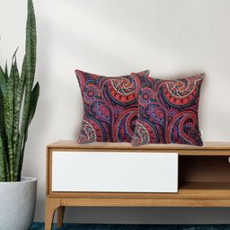 Tasseled Home Rust & Navy Blue 2 Pcs Ethnic Motifs Velvet Square Cushion Covers-16
