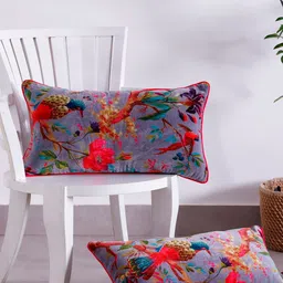 HANDICRAFT PALACE Grey & Red 2 Pieces Floral Velvet Rectangle Cushion Covers-image-58