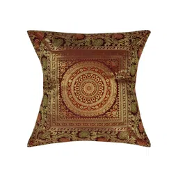 Lal Haveli Maroon & Gold Toned Floral Printed Square Cushion Cover-image-42