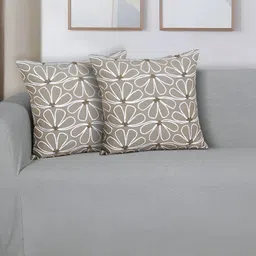 Ode & Cleo Grey & White 2 Pieces Embroidered Square Cushion Covers-image-32