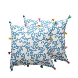 Contrast Living Blue & White 2 Pieces Floral Cotton Square Cushion Covers-13