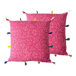 Contrast Living Pink & White 2 Pieces Floral Cotton Square Cushion Covers-40