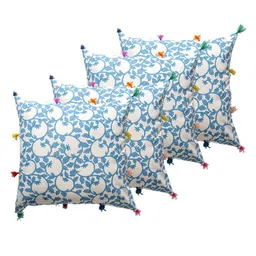 Contrast Living Blue & White 4 Pieces Floral Cotton Square Cushion Covers-image-65