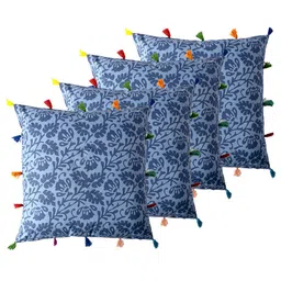 Contrast Living 4 Pieces Blue Ethnic Motifs Cotton Square Cushion Covers-image-75