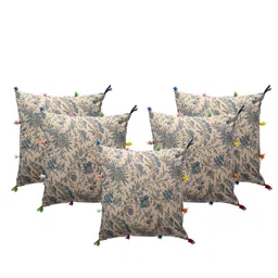 Contrast Living Blue & Grey 5 Pieces Floral Cotton Square Cushion Covers-14