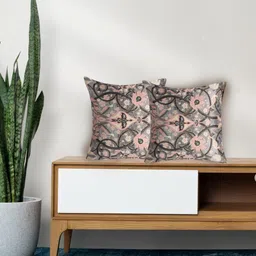 Tasseled Home Gold-Toned & Pink 2 Pcs Ethnic Motifs Velvet Square Cushion Covers-image-91