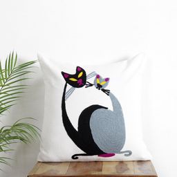 HANDICRAFT PALACE White & Black Embroidered Square Cushion Cover-picture-7