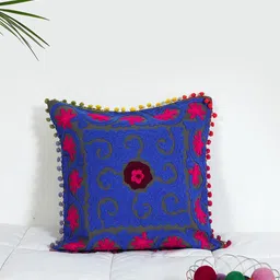 HANDICRAFT PALACE Blue & Pink Embroidered Square Cotton Cushion Covers-image-35