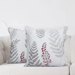 SWAYAM White & Red Set of 2 Floral Square Cushion Covers-43