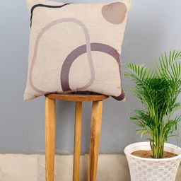 CAZIMO Beige & Brown Abstract Jacquard Woven Square Cushion Cover-image-3
