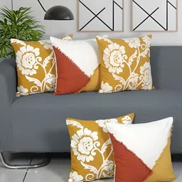 Ode & Cleo White & Yellow 5 Pieces Embroidered Cotton Square Cushion Covers-image-76