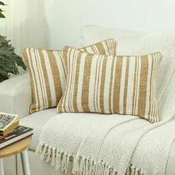House This Minimal Stripes Yellow 2 Pieces Striped Cotton Rectangle Cushion Covers-image-11