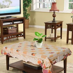 Kuber Industries Orange & White 4-Seater Rectangle Cotton Table Cover-79