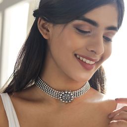 Fida Women Silver-Plated Oxidised Ethnic Choker Necklace-92