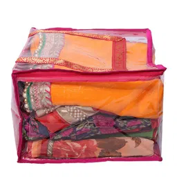 Kuber Industries Transparent & Pink Solid Saree Organiser image 4