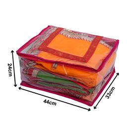 Kuber Industries Transparent & Pink Solid Saree Organiser image 2