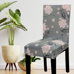 HOUSE OF QUIRK Set Of 4 Grey & Pink Printed Chair Covers-5