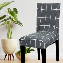HOUSE OF QUIRK Set of 4 Grey & White Checked Chair Cover Set-0