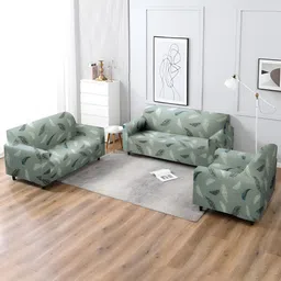 Aura Green & White Printed 3 Pieces Strechable Sofa Covers-picture-24