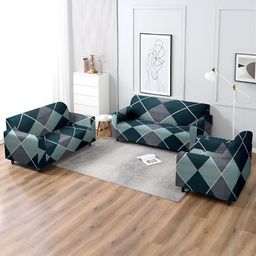 Aura Green & Grey 3 Pieces Geometric Printed Strechable Sofa Covers-14