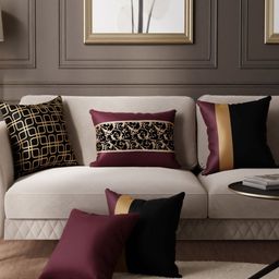 Stoa Paris Burgundy & Gold Toned 5 Pieces Ethnic Motifs Printed Square Cushion Covers-12