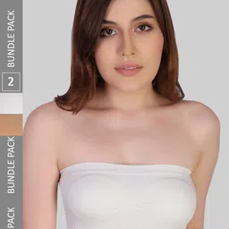 PLUMBURY Pack Of 2 Removable Padding Rapid-Dry Strapless Bandeau Bra All Day Comfort-24