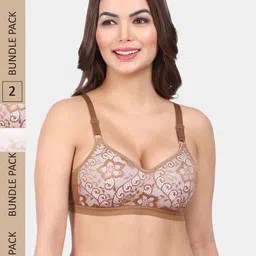 Amour Secret Pack Of 2 Floral Full Coverage Seamless Non-Wired Lace T-shirt Bra-image-18