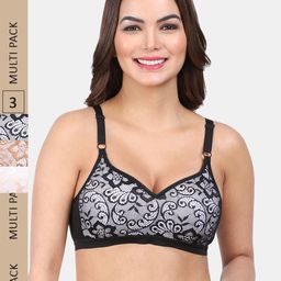 Amour Secret Pack Of 3 Floral Full Coverage Seamless Non-Wired Lace T-shirt Bra-image-20