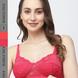 Docare Pack Of 2 Non-Padded Non Wired Lace Half Coverage Cotton Bralette Bra-49