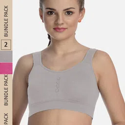 FIMS Pack Of 2 Seamless Non-Wired Non-Padded High-Support Dry-Fit Work-Out Bra-2