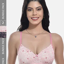 StyFun Pack Of 2 Floral Printed Full Coverage All Day Comfort Cotton T-Shirt Bra-52