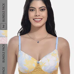 StyFun Pack Of 2 Floral Printed Full Coverage All Day Comfort Cotton T-Shirt Bra-23