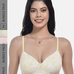 StyFun Pack Of 2 Floral Full Coverage All Day Comfort Super Support Cotton T-Shirt Bra-42