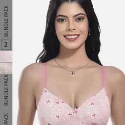 StyFun Pack Of 2 Polka Dots Printed Full Coverage All Day Comfort Cotton T-Shirt Bra-3
