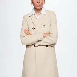 MANGO Women Beige Solid Longline Double-Breasted Overcoat-image-85