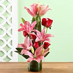 Pink Lilies & Red Roses Love-image-31