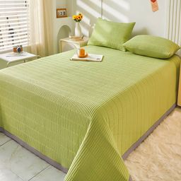 JC HOME Green  Grey Colourblocked Double Queen Bed Cover With 2 Pillow Covers-image-18