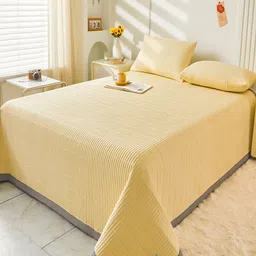 JC HOME Yellow & Grey Double King Bed Cover With 2 Pillow Covers-image-25