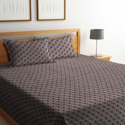 FABINALIV Brown & Black Geometric Print Cotton Double King Bed Cover & 2 Pillow Covers-17
