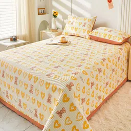 JC HOME Beige & Peach Coloured Printed Double Queen Bed Cover With Pillow Covers-picture-12