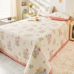 JC HOME Pink  Beige Printed Superking Bed Cover With 2 Pillow Covers-30