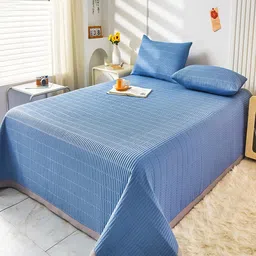 JC HOME Blue & Grey Double Bed Superking 1 Bed Cover With 2 Pillow Covers-image-22