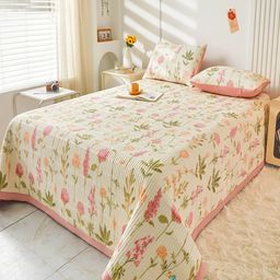 JC HOME Pink & White Printed Double Queen Bed Cover With 2 Pillow Covers-image-84