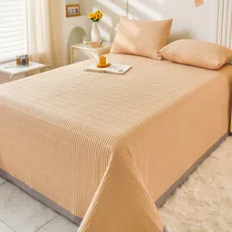 JC HOME Champagne & Grey 162 TC Double Queen Bed Cover With 2 Pillow Covers-image-65
