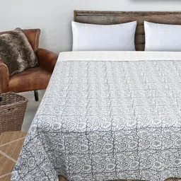 Bohekant Grey & White Embroidered Pure Cotton Double Bed Queen Cover-image-17