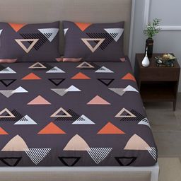 BED-SHEET.COM Grey & White Printed Cotton 144 TC Double King Bedsheet With 2 Pillow Covers-image-12