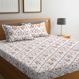 KLOTTHE White & Blue Printed 300 TC King Bedsheet With 2 Pillow Covers-picture-33