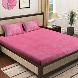 KLOTTHE Pink 300 TC Woolen Fitted King Bedsheet With 2 Pillow Covers-picture-24
